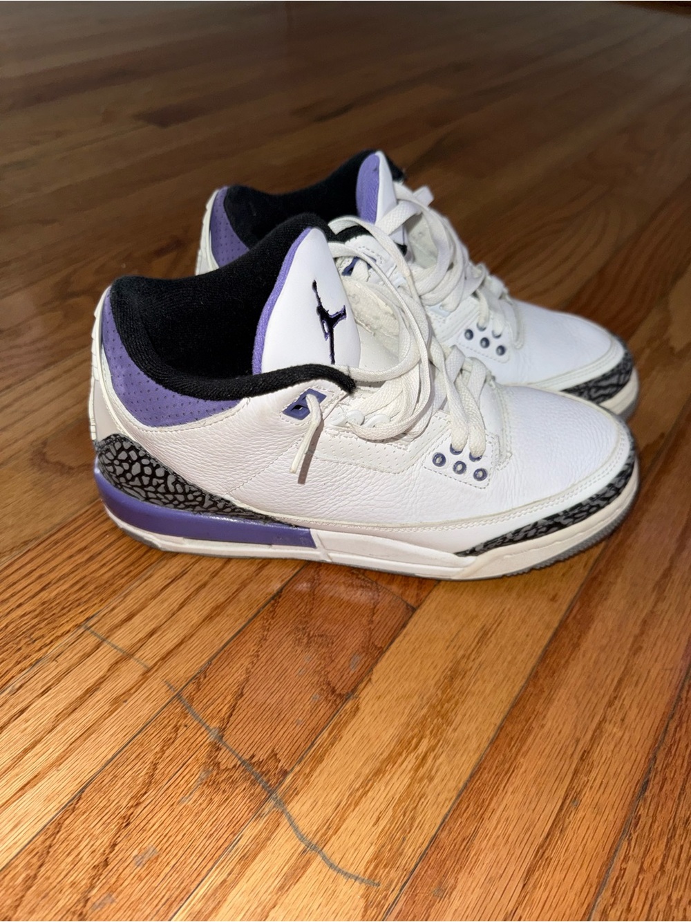 Air Jordan 3 Retro White Purple Elephant Print Sneakers